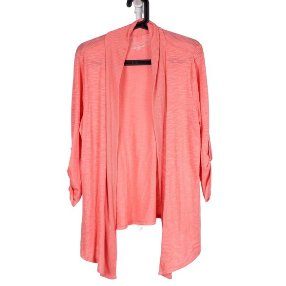 Kim Rogers Sweaters - Cardigan Sweater M Peach Orange Textured Knit Waterfall Tab Sleeves Cottagecore